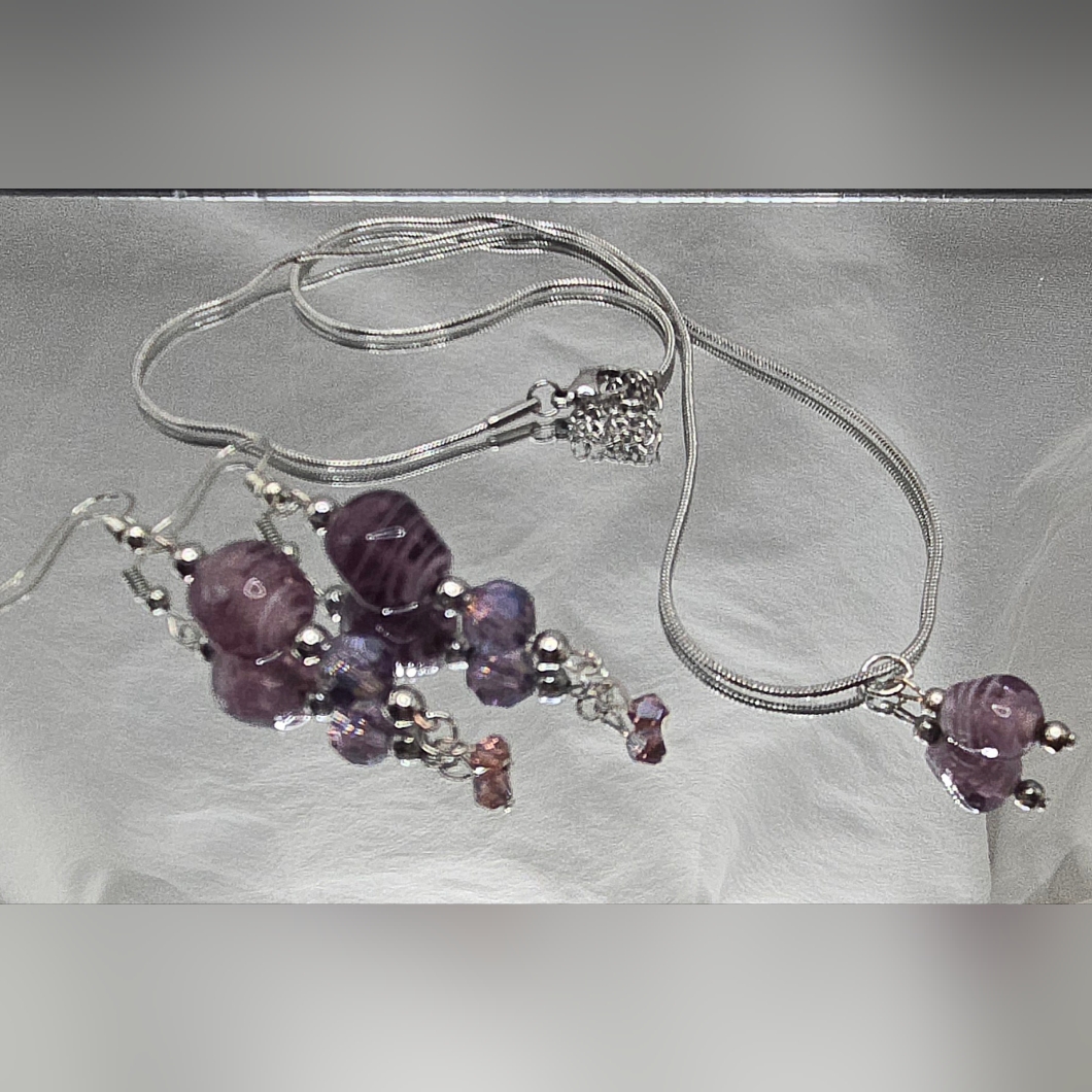 Elegant Handmade Stainless Steel Purple Murano Glass Beaded Jewlery Set